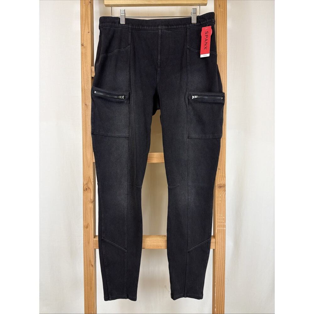 NWT Spanx Black Cargo Pockets Seam Detail Pull On Denim Jeggings #1346 Size XL